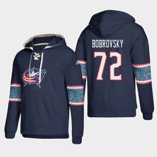 Impressive Columbus Blue Jackets #72 Sergei Bobrovsky Blue adidas Lace Up Pullover Hoodie to show your team spirit