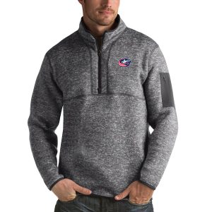 Stylish Columbus Blue Jackets Antigua Fortune Quarter Zip Pullover Jacket Black to complete your fan gear collection
