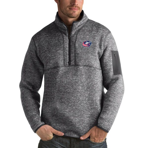 Stylish Columbus Blue Jackets Antigua Fortune Quarter Zip Pullover Jacket Black to complete your fan gear collection