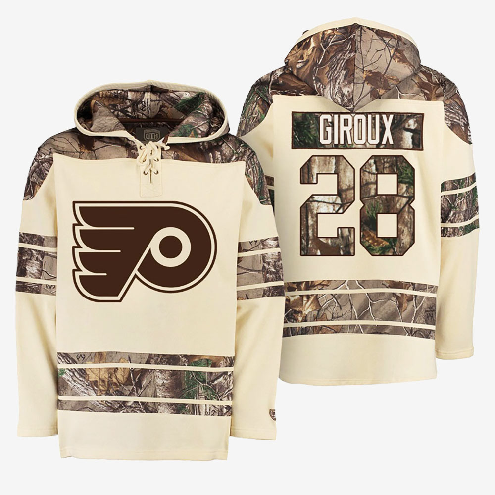Stunning Flyers #28 Claude Giroux Cream Camo NHL Hoodie to show your team spirit