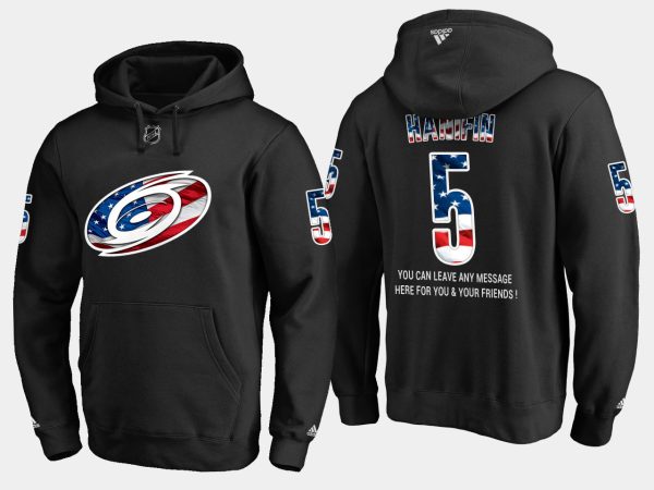 Fantastic Hurricanes #5 Noah Hanifin NHL Banner Wave Usa Flag Black Hoodie perfect for game days