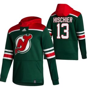 Sleek New Jersey Devils #13 Nico Hischier Adidas Reverse Retro Pullover Hoodie Green a must - have for collectors