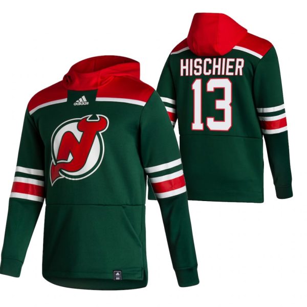 Sleek New Jersey Devils #13 Nico Hischier Adidas Reverse Retro Pullover Hoodie Green a must - have for collectors
