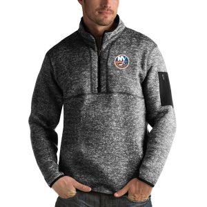 Impressive New York Islanders Antigua Fortune Quarter Zip Pullover Jacket Charcoal to show your team spirit