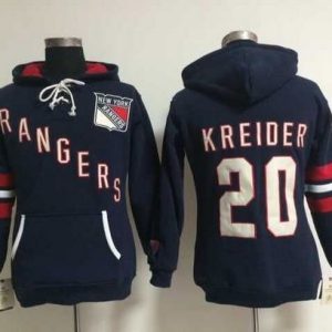 Gorgeous New York Rangers #20 Chris Kreider Navy Blue Women's Old Time Heidi NHL Hoodie to complete your fan gear collection