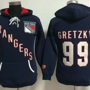 Stunning New York Rangers #99 Wayne Gretzky Navy Blue Women's Old Time Heidi NHL Hoodie a must - have for collectors