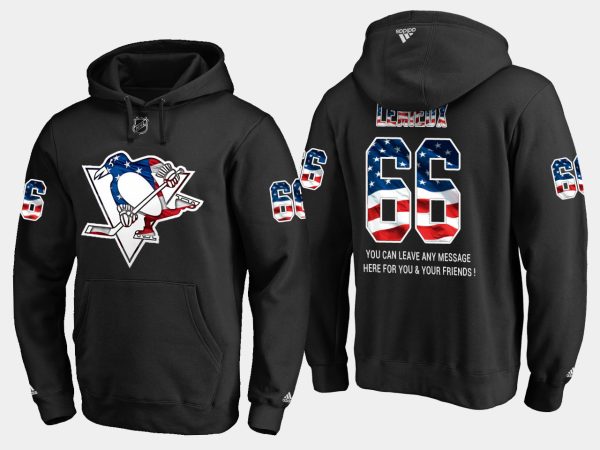 Impressive Penguins #66 Mario Lemieux NHL Banner Wave Usa Flag Black Hoodie to complete your fan gear collection