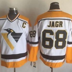 Impressive Penguins #68 Jaromir Jagr White/Yellow CCM Throwback Stitched NHL Jersey to complete your fan gear collection