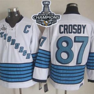 Amazing Penguins #87 Sidney Crosby White/Light Blue CCM Throwback 2017 Stanley Cup Finals Champions Stitched NHL Jersey for die - hard hockey fans