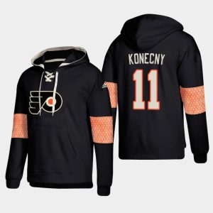 Gorgeous Philadelphia Flyers #11 Travis Konecny Black adidas Lace Up Pullover Hoodie to show your team spirit