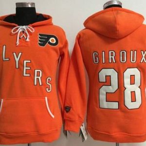 Impressive Philadelphia Flyers #28 Claude Giroux Orange Women's Old Time Heidi NHL Hoodie for die - hard hockey fans