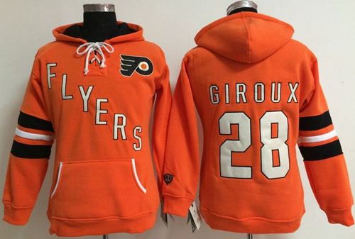 Impressive Philadelphia Flyers #28 Claude Giroux Orange Women's Old Time Heidi NHL Hoodie for die - hard hockey fans