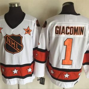 Stylish Rangers #1 Eddie Giacomin White/Orange All Star CCM Throwback Stitched NHL Jersey for die - hard hockey fans