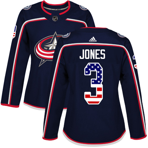 Stunning Adidas Blue Jackets #3 Seth Jones Navy Blue Home Authentic USA Flag Women's Stitched NHL Jersey to show your team spirit