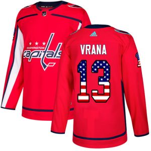 Stunning Adidas Capitals #13 Jakub Vrana Red Home Authentic USA Flag Stitched NHL Jersey to stand out at the arena