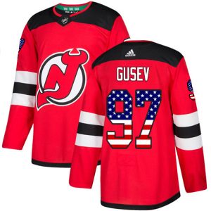 Stunning Adidas Devils #97 Nikita Gusev Red Home Authentic USA Flag Stitched NHL Jersey for ultimate sports enthusiasts