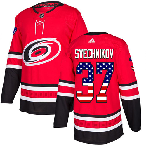 Unique Adidas Hurricanes #37 Andrei Svechnikov Red Home Authentic USA Flag Stitched NHL Jersey to show your team spirit