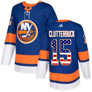 Impressive Adidas Islanders #15 Cal Clutterbuck Royal Blue Home Authentic USA Flag Stitched Youth NHL Jersey perfect for game days