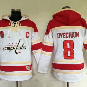 Stylish Capitals #8 Alex Ovechkin White Sawyer Hooded Sweatshirt Stitched NHL Jersey to complete your fan gear collection