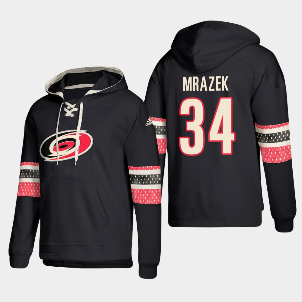 Sleek Carolina Hurricanes #34 Petr Mrazek Black adidas Lace Up Pullover Hoodie for die - hard hockey fans