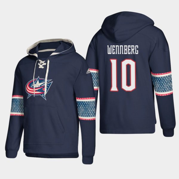 Stylish Columbus Blue Jackets #10 Alexander Wennberg Blue adidas Lace Up Pullover Hoodie to show your team spirit