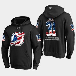 Stylish Devils #31 Eddie Lack NHL Banner Wave Usa Flag Black Hoodie to stand out at the arena