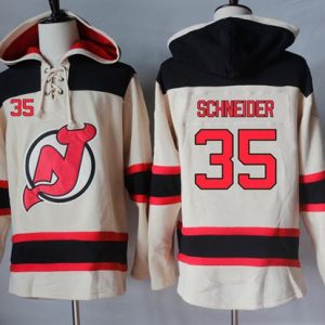 Gorgeous Devils #35 Cory Schneider Cream Sawyer Hooded Sweatshirt Stitched NHL Jersey for die - hard hockey fans