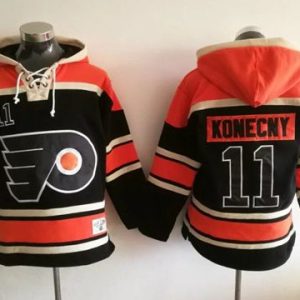 Stunning Flyers #11 Travis Konecny Black Sawyer Hooded Sweatshirt Stitched NHL Jersey a must - have for collectors