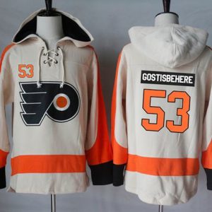 Fantastic Flyers #53 Shayne Gostisbehere Cream Sawyer Hooded Sweatshirt Stitched NHL Jersey perfect for game days