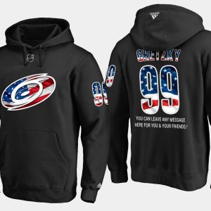 Impressive Hurricanes #99 Wayne Gretzky NHL Banner Wave Usa Flag Black Hoodie to complete your fan gear collection