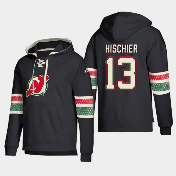 Gorgeous New Jersey Devils #13 Nico Hischier Black adidas Lace Up Pullover Hoodie to stand out at the arena