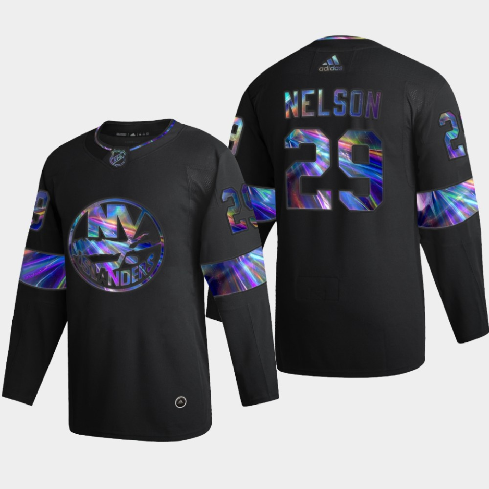 Stylish New York Islanders #29 Brock Nelson Men's Nike Iridescent Holographic Collection NHL Jersey Black a must - have for collectors