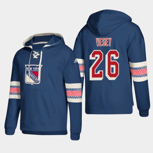 Impressive New York Rangers #26 Jimmy Vesey Blue adidas Lace Up Pullover Hoodie to complete your fan gear collection