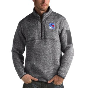 Gorgeous New York Rangers Antigua Fortune Quarter Zip Pullover Jacket Black a must - have for collectors