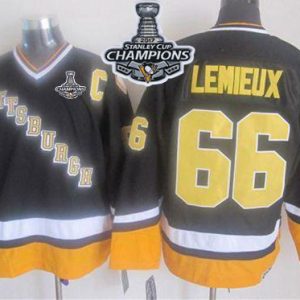 Stylish Penguins #66 Mario Lemieux Black/Yellow CCM Throwback 2017 Stanley Cup Finals Champions Stitched NHL Jersey to stand out at the arena
