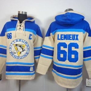 Sleek Penguins #66 Mario Lemieux Cream Sawyer Hooded Sweatshirt Stitched NHL Jersey a must - have for collectors