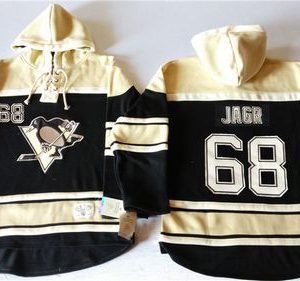 Gorgeous Penguins #68 Jaromir Jagr Black Sawyer Hooded Sweatshirt Stitched NHL Jersey for die - hard hockey fans