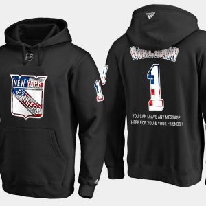Sleek Rangers #1 Eddie Giacomin NHL Banner Wave Usa Flag Black Hoodie for ultimate sports enthusiasts