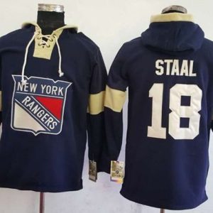 Sleek Rangers #18 Marc Staal Navy Blue Pullover Hoodie Stitched NHL Jersey to show your team spirit