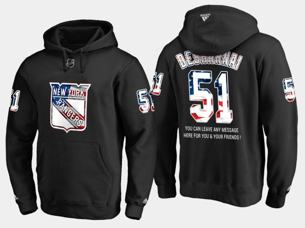 Unique Rangers #51 David Desharnais NHL Banner Wave Usa Flag Black Hoodie to show your team spirit