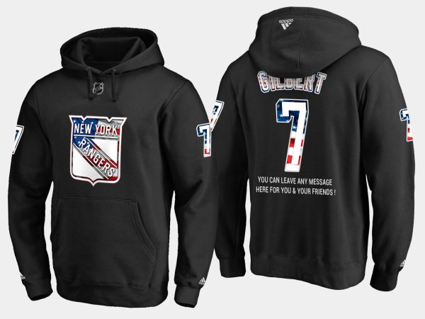 Gorgeous Rangers #7 Rod Gilbert NHL Banner Wave Usa Flag Black Hoodie to complete your fan gear collection
