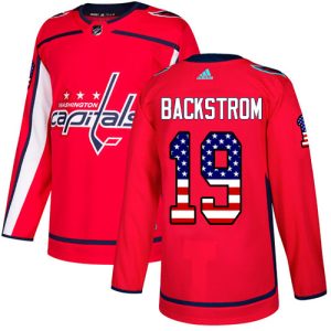 Stunning Adidas Capitals #19 Nicklas Backstrom Red Home Authentic USA Flag Stitched NHL Jersey to show your team spirit