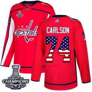 Stylish Adidas Capitals #74 John Carlson Red Home Authentic USA Flag Stanley Cup Final Champions Stitched NHL Jersey for ultimate sports enthusiasts