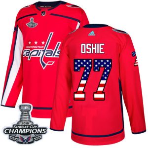 Stunning Adidas Capitals #77 T.J. Oshie Red Home Authentic USA Flag Stanley Cup Final Champions Stitched NHL Jersey for die - hard hockey fans