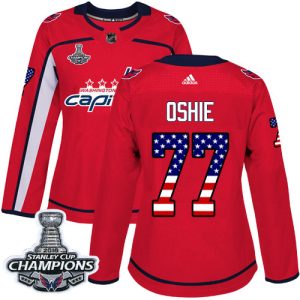 Sleek Adidas Capitals #77 T.J. Oshie Red Home Authentic USA Flag Stanley Cup Final Champions Women's Stitched NHL Jersey for die - hard hockey fans