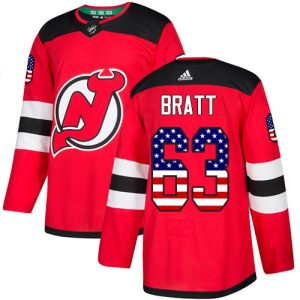 Gorgeous Adidas Devils #63 Jesper Bratt Red Home Authentic USA Flag Stitched Youth NHL Jersey for ultimate sports enthusiasts