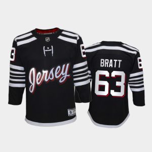 Sleek Adidas Devils #63 Jesper Bratt Youth 2021 22 Alternate Game NHL Jersey Black a must - have for collectors