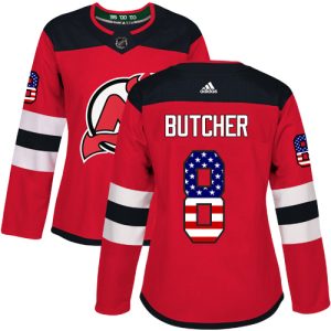 Gorgeous Adidas Devils #8 Will Butcher Red Home Authentic USA Flag Women's Stitched NHL Jersey to stand out at the arena