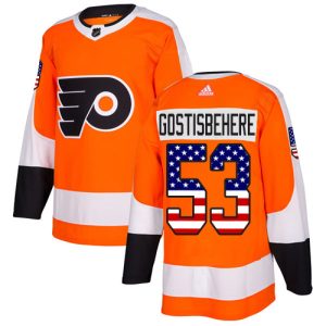 Stunning Adidas Flyers #53 Shayne Gostisbehere Orange Home Authentic USA Flag Stitched NHL Jersey perfect for game days