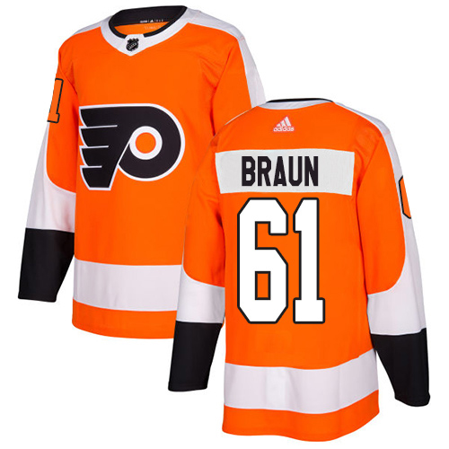 Impressive Adidas Flyers #61 Justin Braun Orange Home Authentic Stitched Youth NHL Jersey a must - have for collectors